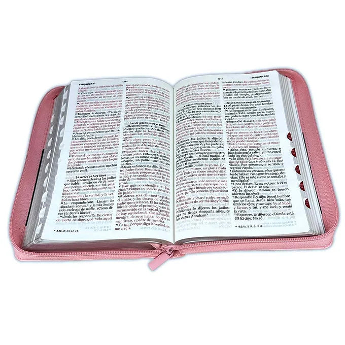 Biblia para Mujer, Cierre Letra Grande 12 pts. RVR1960, Imit Piel Rosa Floral