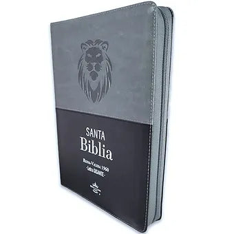 Biblia Letra Gigante 15 puntos RV1960, Imitacion Piel Negro-Gris Leon con Indice