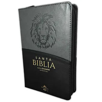 Biblia Letra Gigante Tamano Manual 14 Pts Con Cierre  | Imitacion Piel Gris-Negr