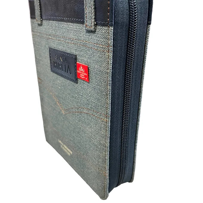 Biblia Tamaño Compacta RVR60, 11Pts, Indice, Zipper | Jean Cinta Azul
