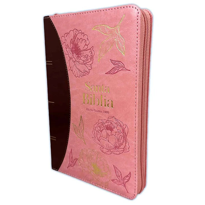 Biblia para Mujer, Cierre Letra Grande 12 pts. RVR1960, Imit Piel Rosa Floral