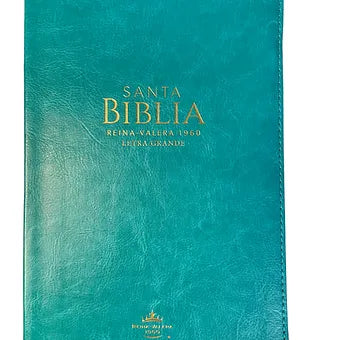 Biblia Tamaño Manual Letra Grande 12 Pts, Index, Zipper, Imitacion Piel Turquesa