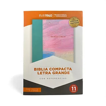Biblia compacta letra grande 11 Puntos, Simil Piel Multicolor con indice y cierr