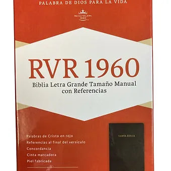 Biblia Letra Grande Tamano Manual 12 Puntos RVR60 | Piel Fabricada Negro Con Ind
