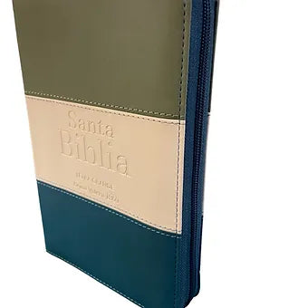 Biblia RVR60 Letra Grande Tamano Manual, Indice y Cierre, Piel Azul-Crema-Verde