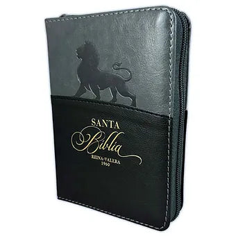 Biblia Leon de Bolsillo con Cierre 8 Puntos RV1960, Imitacion Gris-Negro con índ