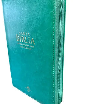 Biblia Tamaño Manual Letra Grande 12 Pts, Index, Zipper, Imitacion Piel Turquesa