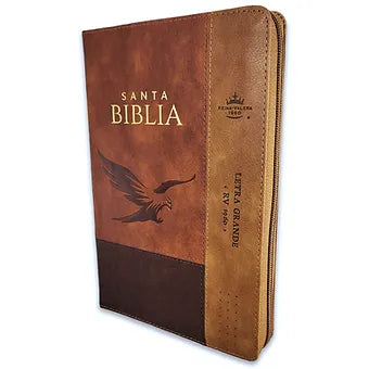Biblia Letra Grande Tamano Manual 12 Puntos, Ziper, RVR60 | Imitacion Piel Cafe