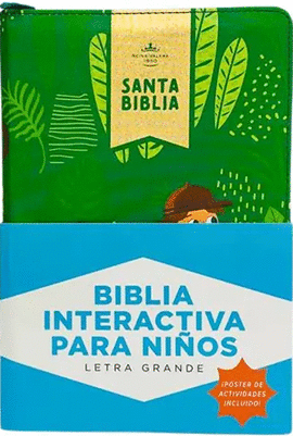 Biblia interactiva para ninos letra grande, Simil Piel Verde Con Cierre