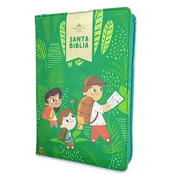 Biblia interactiva para ninos letra grande, Simil Piel Verde Con Cierre