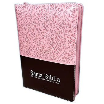 Biblia Letra Gigante 14 Pts Tamano Manual RVR 1960, Piel Rosa / Cafe con indice y Cierre