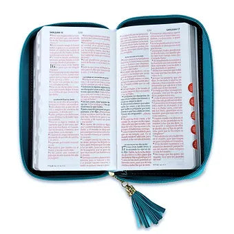 Biblia Tamano Chequera RV1960, Imitacion Piel Turquesa-Blanco con Indice