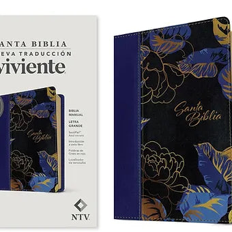 Biblia manual NTV, letra grande con Filament (SentiPiel, Azul oscuro, Letra Roja
