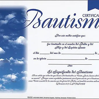 Certificado de Bautismo, Paq. de 6