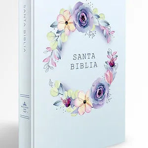 Biblia Letra Grande, Tamano Manual, Tapa Dura Con Nombres de Dios, Flores Azul