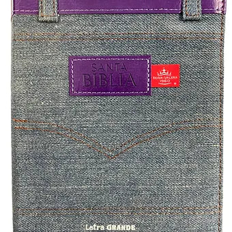 Biblia Compacta Letra Grande 11 Pts, Zipper, Index,  Jean Cinturon Morado
