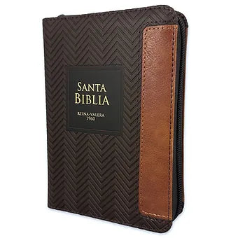 Biblia de Bolsillo con Cierre, 8 Puntos RV1960, Imitacion Piel Duotono Cafe con