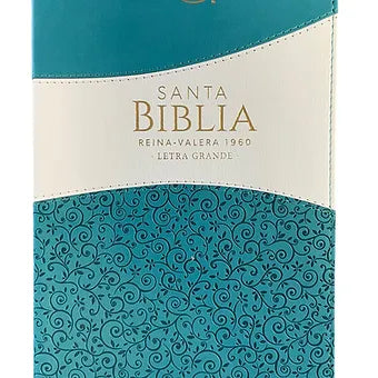 BibliaTamano Manual Letra Grande 12 Pts Con Indice | Imitacion Piel Aqua-Blanco
