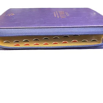 Biblia Tamaño Manual Letra Grande 12 Pts, Zipper, Index, Imitacion Piel Morado
