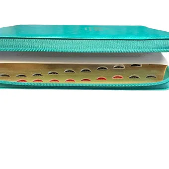 Biblia Tamaño Manual Letra Grande 12 Pts, Index, Zipper, Imitacion Piel Turquesa