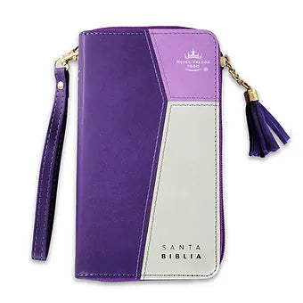 Biblia Tamano Chequera RVR60, Zipper, Lila-Gris con Indice