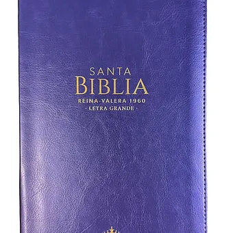 Biblia Tamaño Manual Letra Grande 12 Pts, Zipper, Index, Imitacion Piel Morado