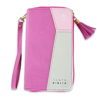 Biblia Tamano Chequera, Cierre RVR 1960 | Imitacion Piel Rosa-Fuscia-Gris, Indx