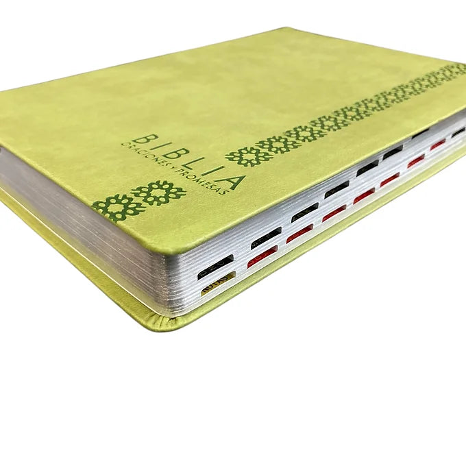 Biblia Oraciones y Promesas RVC, Símil Piel Verde Manzana Con Índice