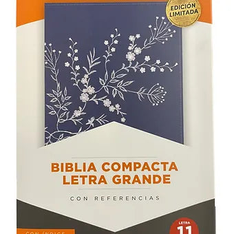 Biblia compacta letra grande 11 Puntos, Simil Piel Mezclilla con indice y cierre