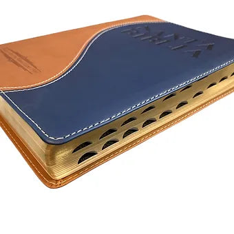 Biblia Letra Grande Tamaño manual RVR 1909 Con índice, Simil Piel Crema-Azul