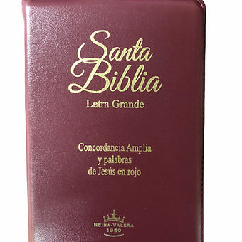 Biblia Letra Grande Tamaño Manual RVR 1960, Acolchonada Vino, Con Índice y Zíper