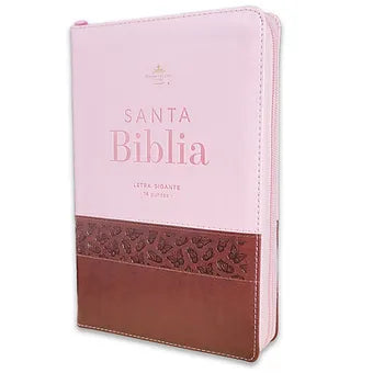 Biblia Letra Gigante 14 Puntos RV1960 | Piel Cafe-Rosa Mariposas con Indice y Cierre