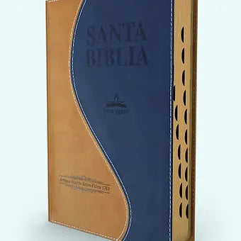 Biblia Letra Gigante RVR 1909, Simil Piel Crema-Azul Con Indice