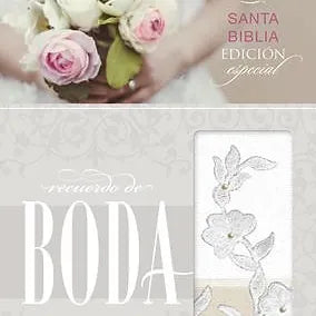 Biblia Recuerdo de Boda, RVR 1960, Símil Piel Blanco/Lino/Encaje