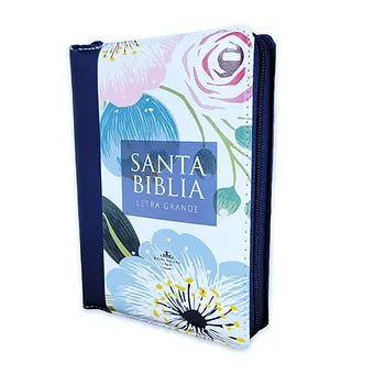 Biblia Tamano Compacta 11 Puntos, Cierre RVR60, Azul Floral Impreso Con Indice