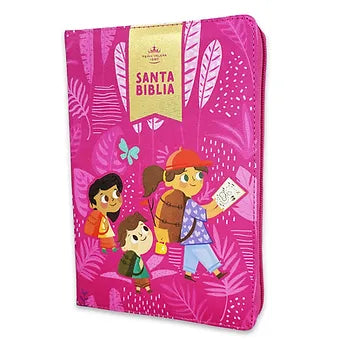 Biblia Interactiva para ninas letra grande, Simil Piel Rosa con cierre