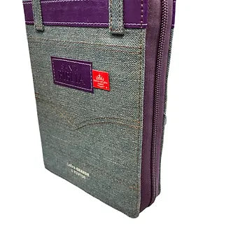 Biblia Compacta Letra Grande 11 Pts, Zipper, Index,  Jean Cinturon Morado