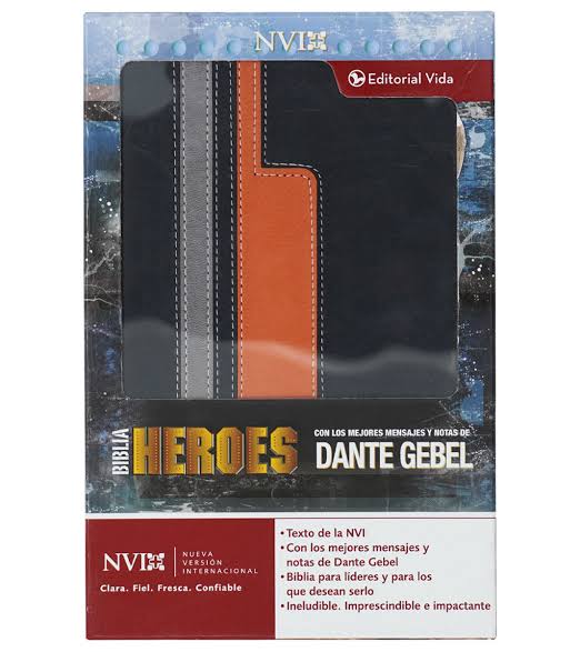 Biblia Heroes NVI | Piel Italiana Negro-Naranja